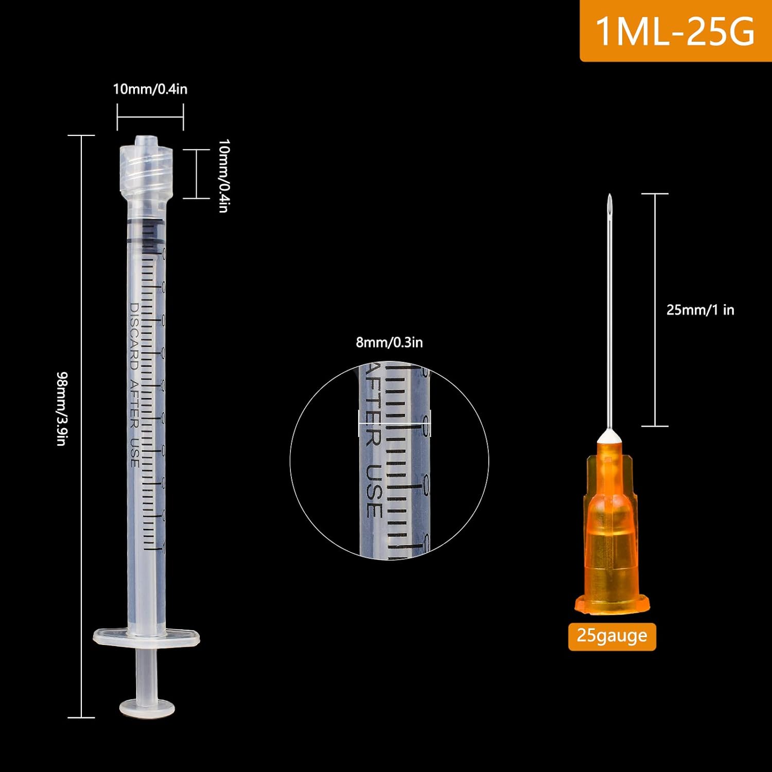 Jeringa de 1 ccml con aguja de 0.88 oz de 1 pulgada, para laboratorios científicos, industrial, medición de líquidos, dispensación, paquete de 20
