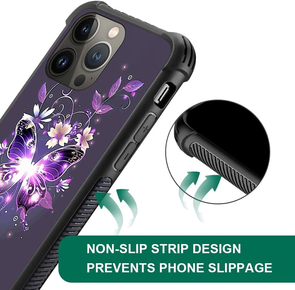 Funda compatible con iPhone 13 Pro Max, diseño de flores moradas brillantes, diseño increíble de patrón a prueba de golpes, antiarañazos, carcasa