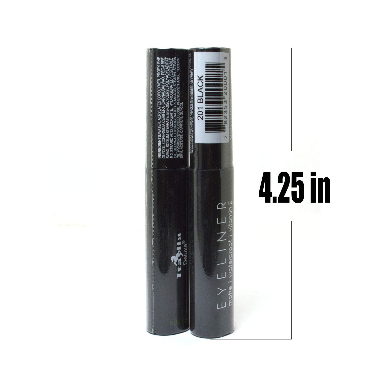 Italia-Deluxe Maquillaje 2pcs de Delineador Líquido Clásico 201 Mate Negro Delineador de Ojos Vitamina E + ZipBag