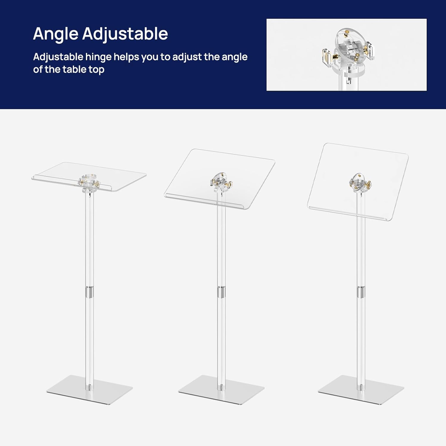 HMYHUM Soporte pequeño de acrílico para podio, ángulo ajustable, 17.7 pulgadas de largo x 13 pulgadas de ancho x 42.3 pulgadas de alto, atriles y