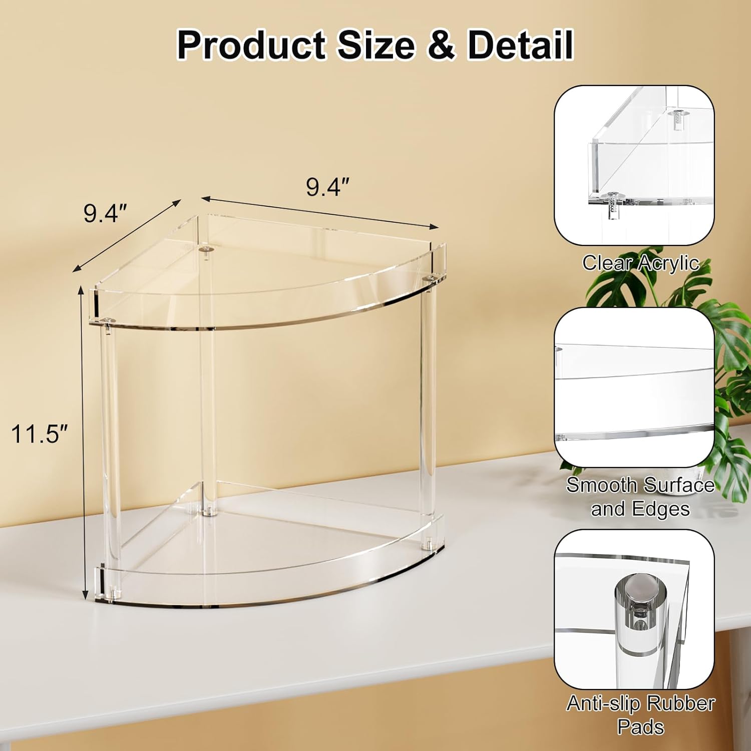 Organizador de encimera de baño de 2 niveles, organizador de esquina de encimera de baño acrílico, estante de almacenamiento transparente, bandejas
