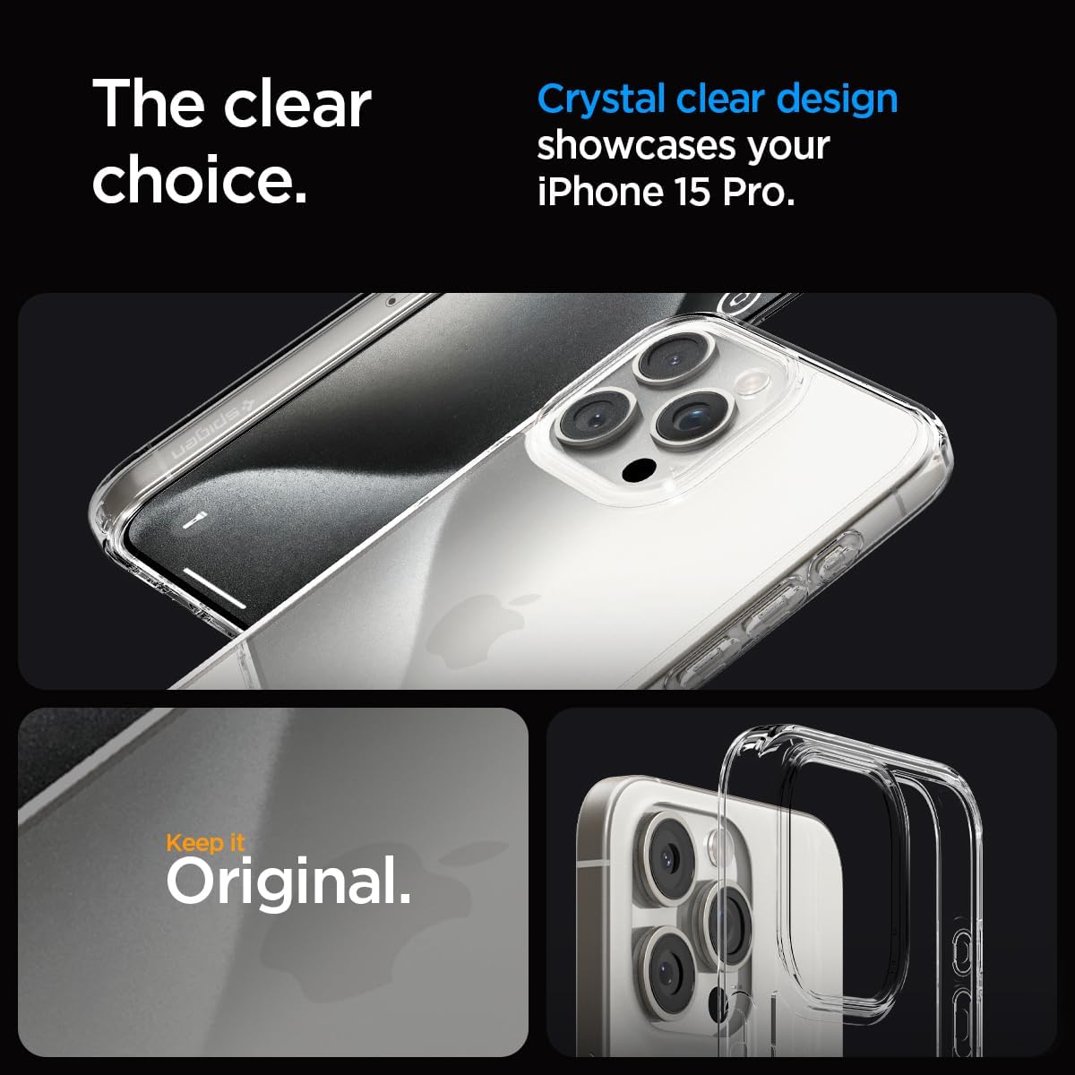 Spigen Funda ultra híbrida diseñada para iPhone 15 Pro (2023), antiamarilleo protección de grado militar – Transparente