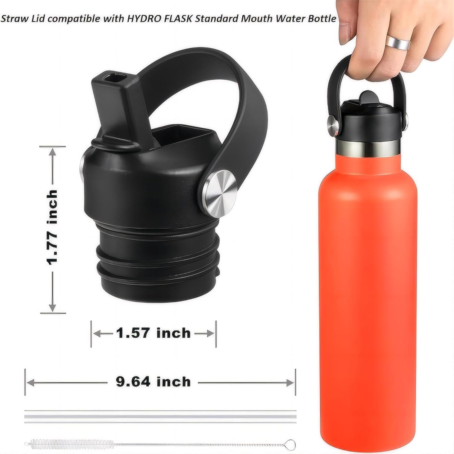 Tapa de popote para Hydroflask, tapas con popote para Hydro Flask, tapa de popote de boca estándar de 18, 21, 24 onzas, tapa de repuesto, botella de