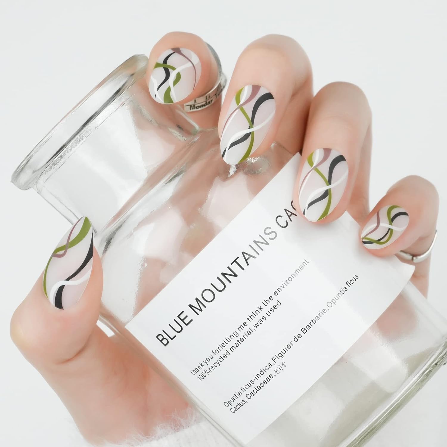 Uñas postizas a presión de almendra, medianas con diseños, uñas acrílicas, uñas postizas naturales y reutilizables con pegamento, uñas adhesivas