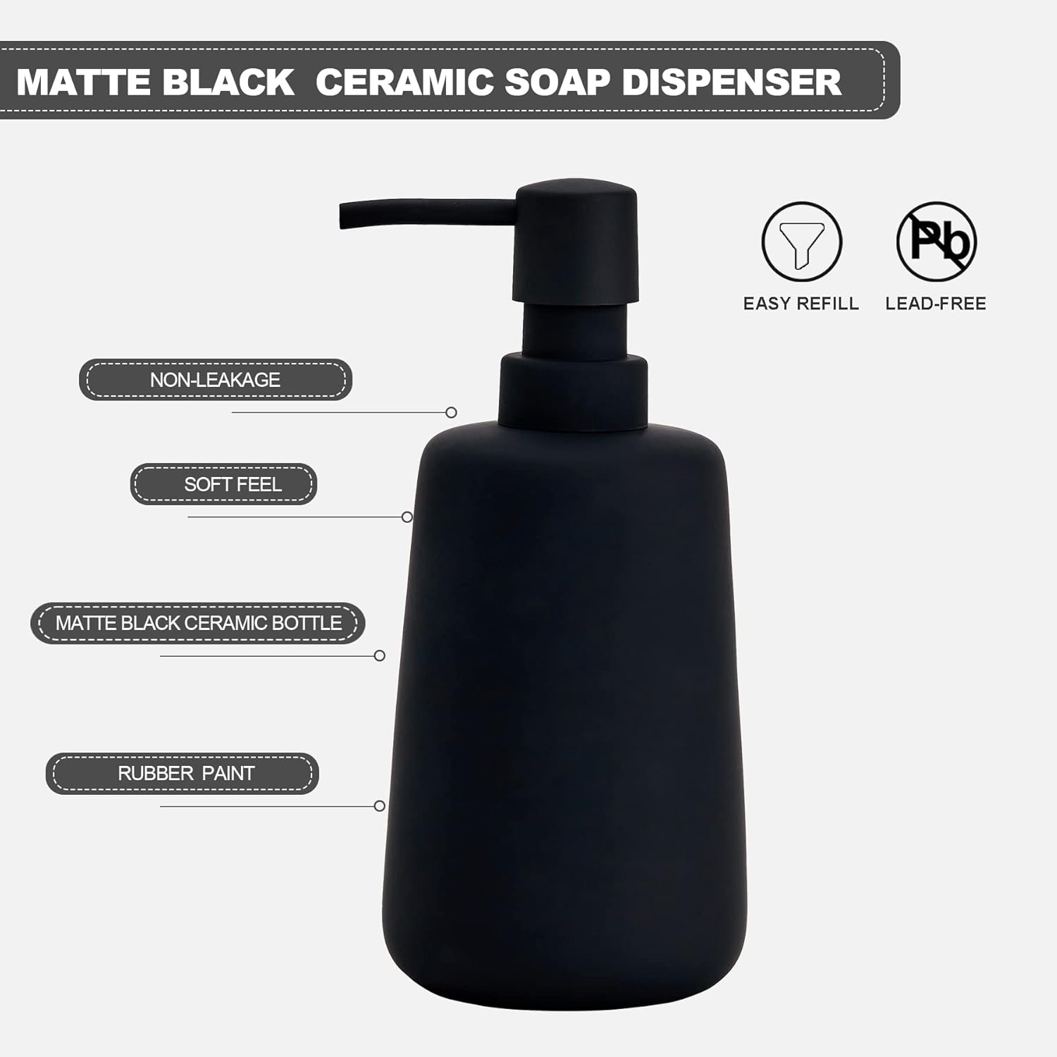 Dispensador de jabón mate para baño, dispensador de loción suave al tacto de 13.5 onzas, dispensador de jabón de manos para baño, dispensador de