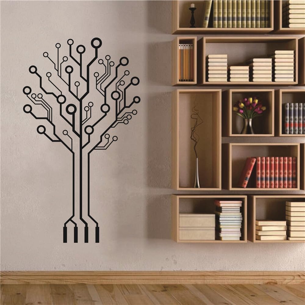 Pegatinas de pared para placa de circuito de tecnología de oficina, software de computadora, árbol de ciencia, decoración de pared, arte extraíble,