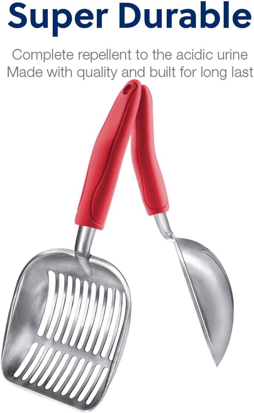 WePet Cuchara de arena para gatos, tamiz de aleación de aluminio, pala de metal para gatitos, pala profunda, mango largo, tamizado de excrementos,
