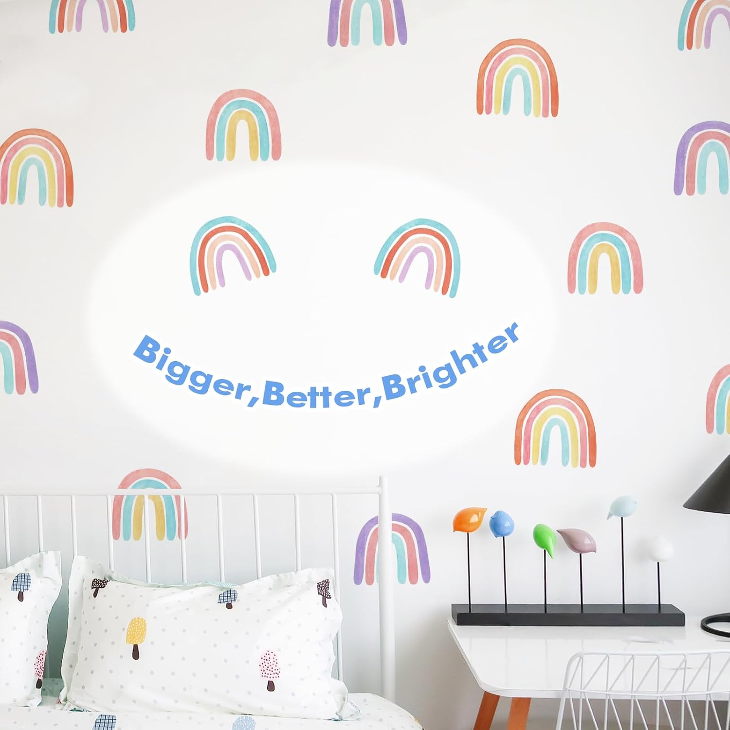 Calcomanías de pared de acuarela arcoíris para dormitorio de niñas, 36 unidades, calcomanías de arco iris de tamaño más grande para mural de pared,