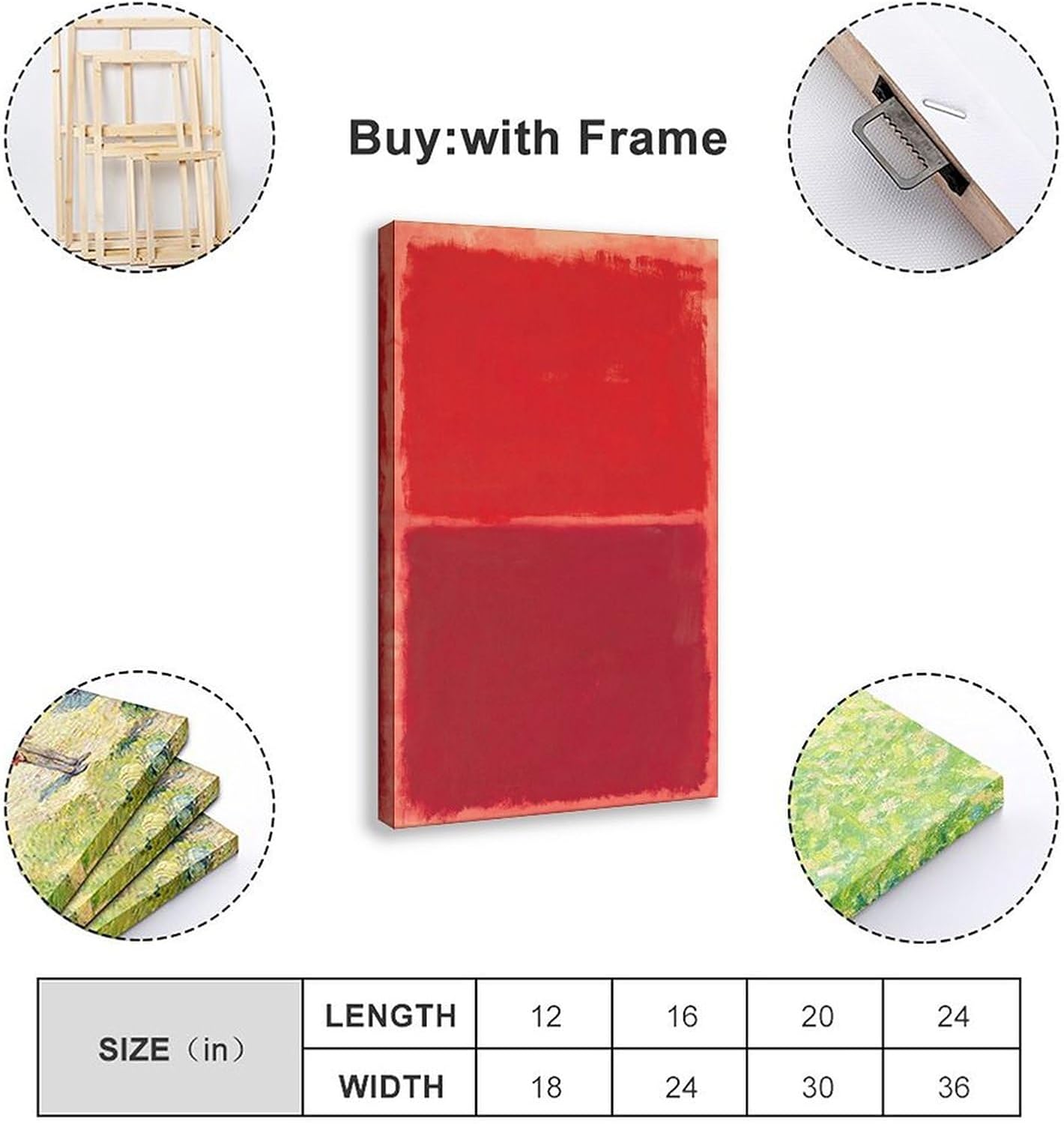 Mark Rothko – Lienzo decorativo para pared, diseño de cuadros para sala de estar, dormitorio, estilo marco, 24 x 36 pulgadas (23.6 x 35.4 in)