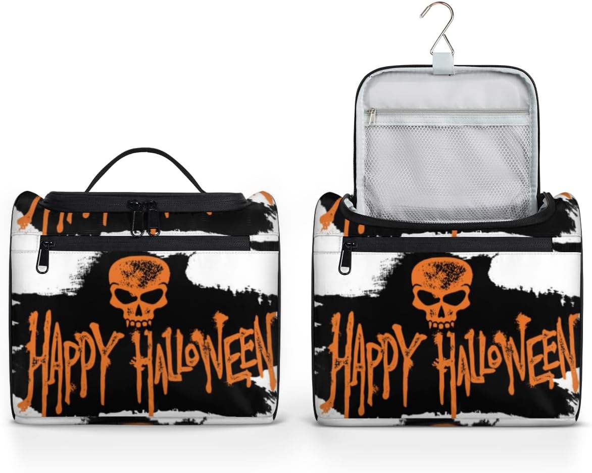 Halloween Decor Theme Toiletry Bag for Women Travel Makeup Organizer with Hanging Hook Traveling Cosmetic Bags for Toiletries Accessories