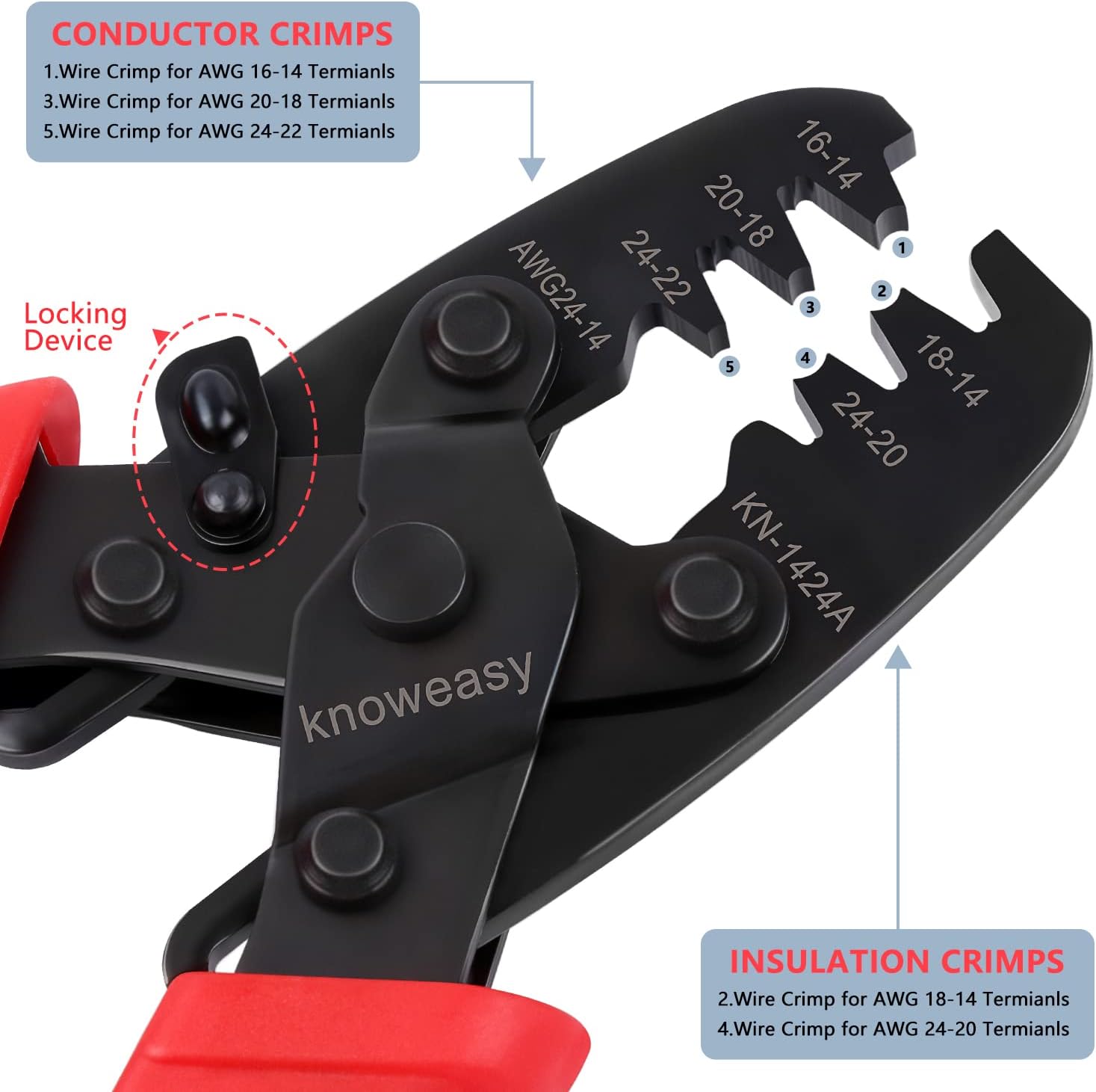 Knoweasy Engarzadora y prensadora Molex compatible con Deutsch DT Series Stamped or Formed Contact, Molex, Delphi, Amp, Tyco, Harley, PC, Automotive
