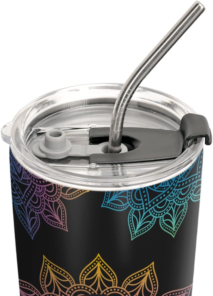 64HYDRO – Vaso térmico con tapa de 20 oz con diseño de calavera con mandala, doble pared con vacío, jarro de café de viaje, termo deportivo