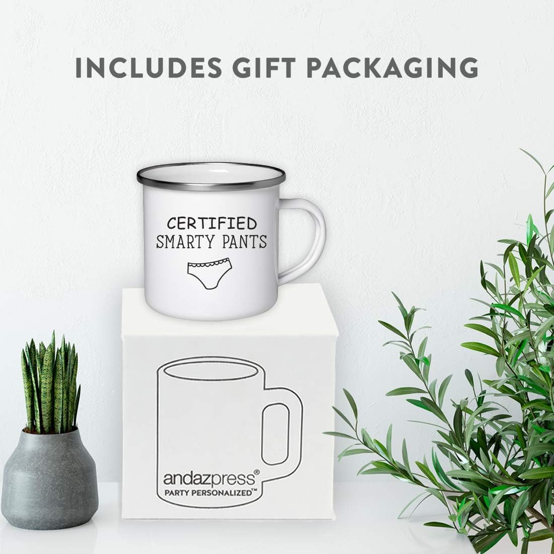 Andaz Press Funny Graduation 11oz. Stainless Steel Campfire Coffee Mug Gag Gift, Certified Smarty Pants, 1-Pack, Enamel Camp Funny Witty Present