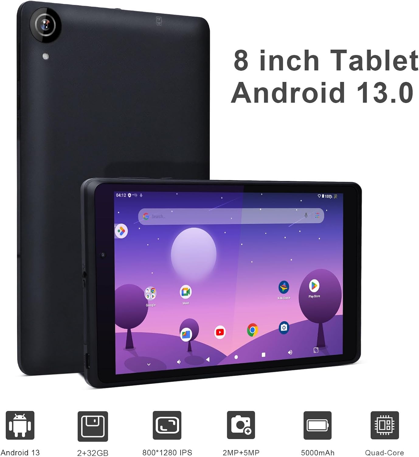 C idea Tableta de 8 pulgadas con Android 13, tablet PC juvenil con pantalla de luz azul, WiFi cámara dual 32 GB+1 TB expandida HD IPS protección