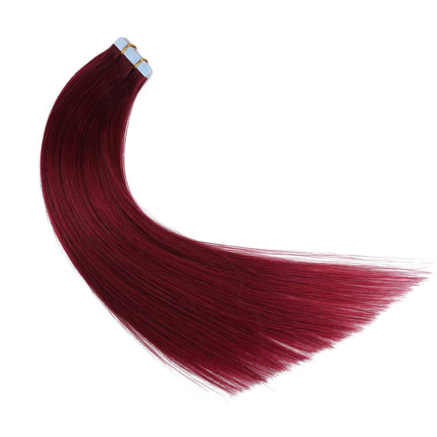 SUYYA – Extensiones de cabello adhesivas de color borgoña cabello humano 100 % real extensiones de cabello adhesivas, invisibles, lacias y sin