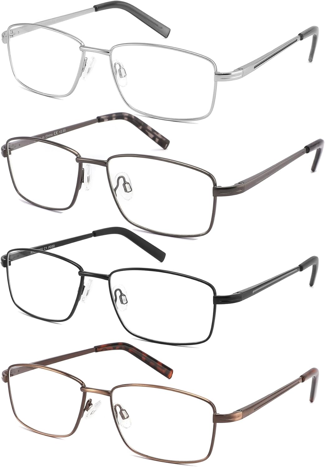 mrbobmslee 4 Pack Reading Glasses for Men, Computer Readers with Spring Hinge, Anti UV RayEye StrainGlare