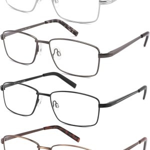 4 Pack Reading Glasses for Men, Computer Readers with Spring Hinge, Anti UV RayEye StrainGlare 4 Pack Reading Glasses for Men, Computer Readers with Spring Hinge, Anti UV RayEye StrainGlare