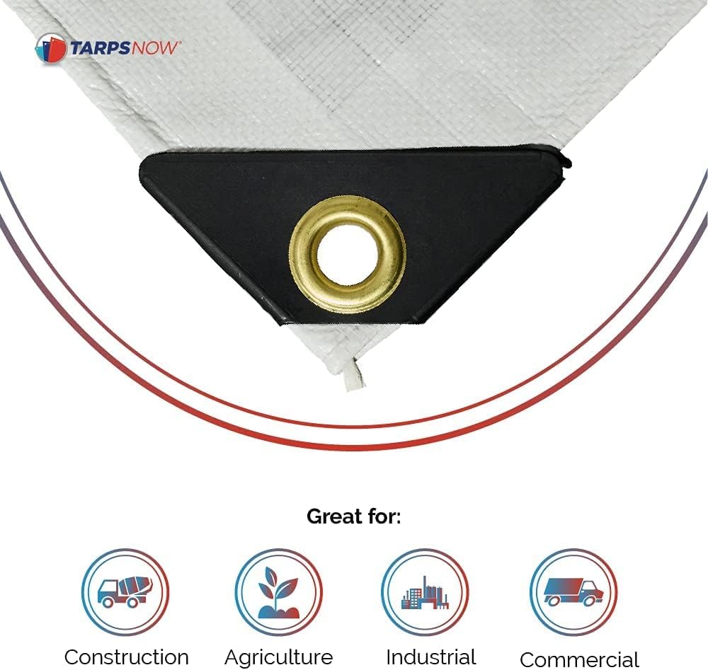 Tarps Now Lonas de polietileno impermeables resistentes (10 x 14 pies) con ojales de aluminio para interiores y exteriores, cubierta de lona