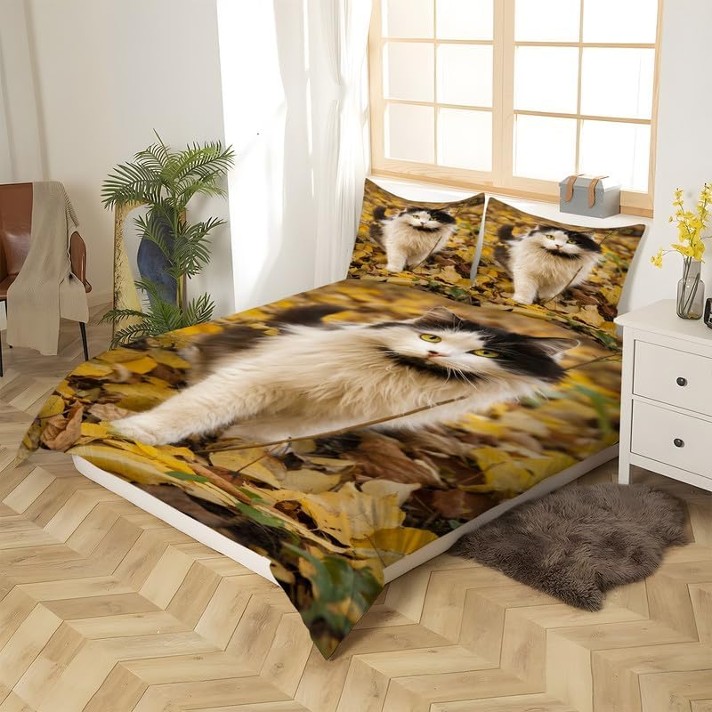 Yellow Cat Twin Duvet Cover Animal Print Twin Bedding Sets Soft Microfiber Comforter Cover and 2 Pillow Shams 20″X26″, Bed Set Duvet Covers with