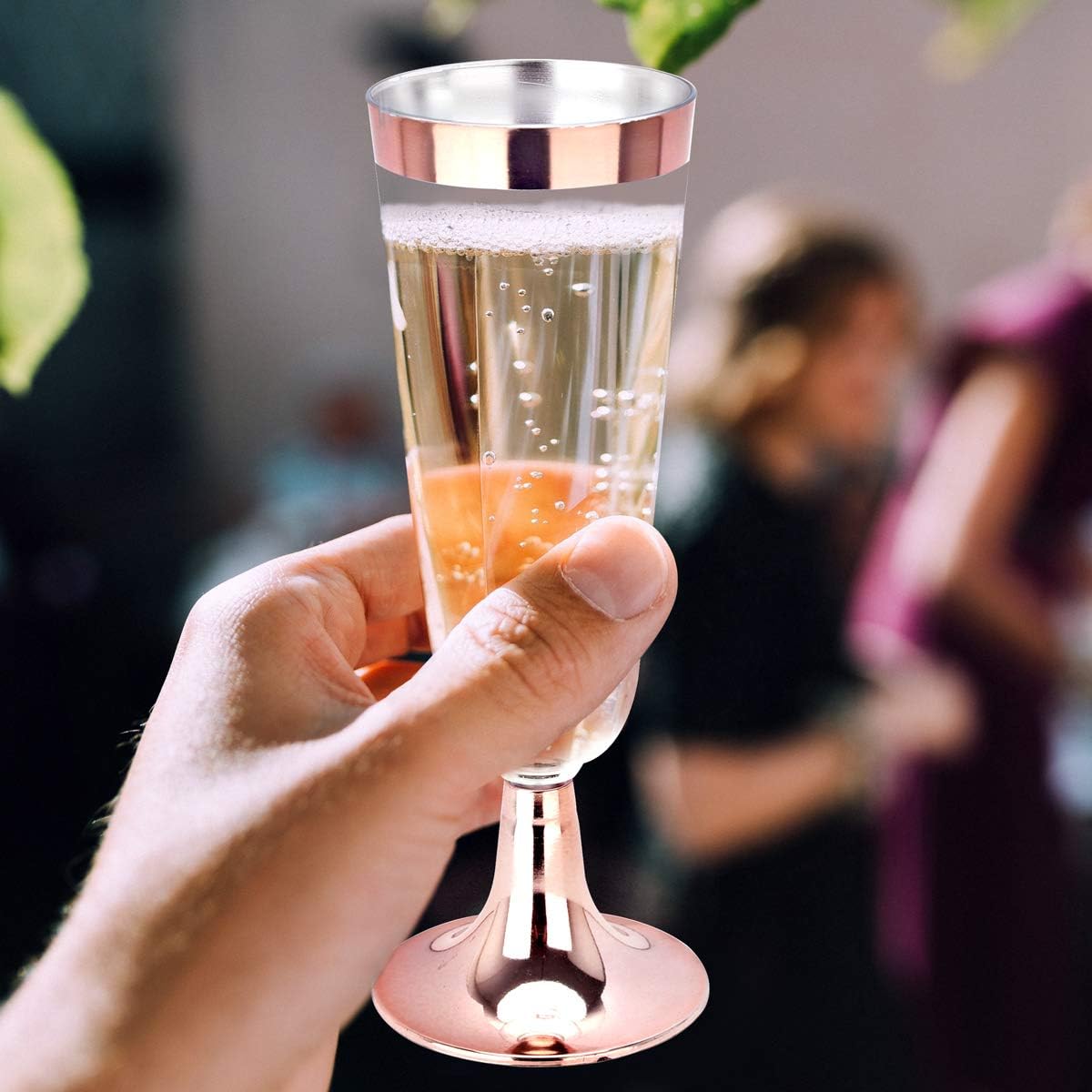 bUCLA 280 platos de plástico de oro blanco y rosa con cubiertos de plástico de oro rosa y vasos de plástico desechables y copas de champán de
