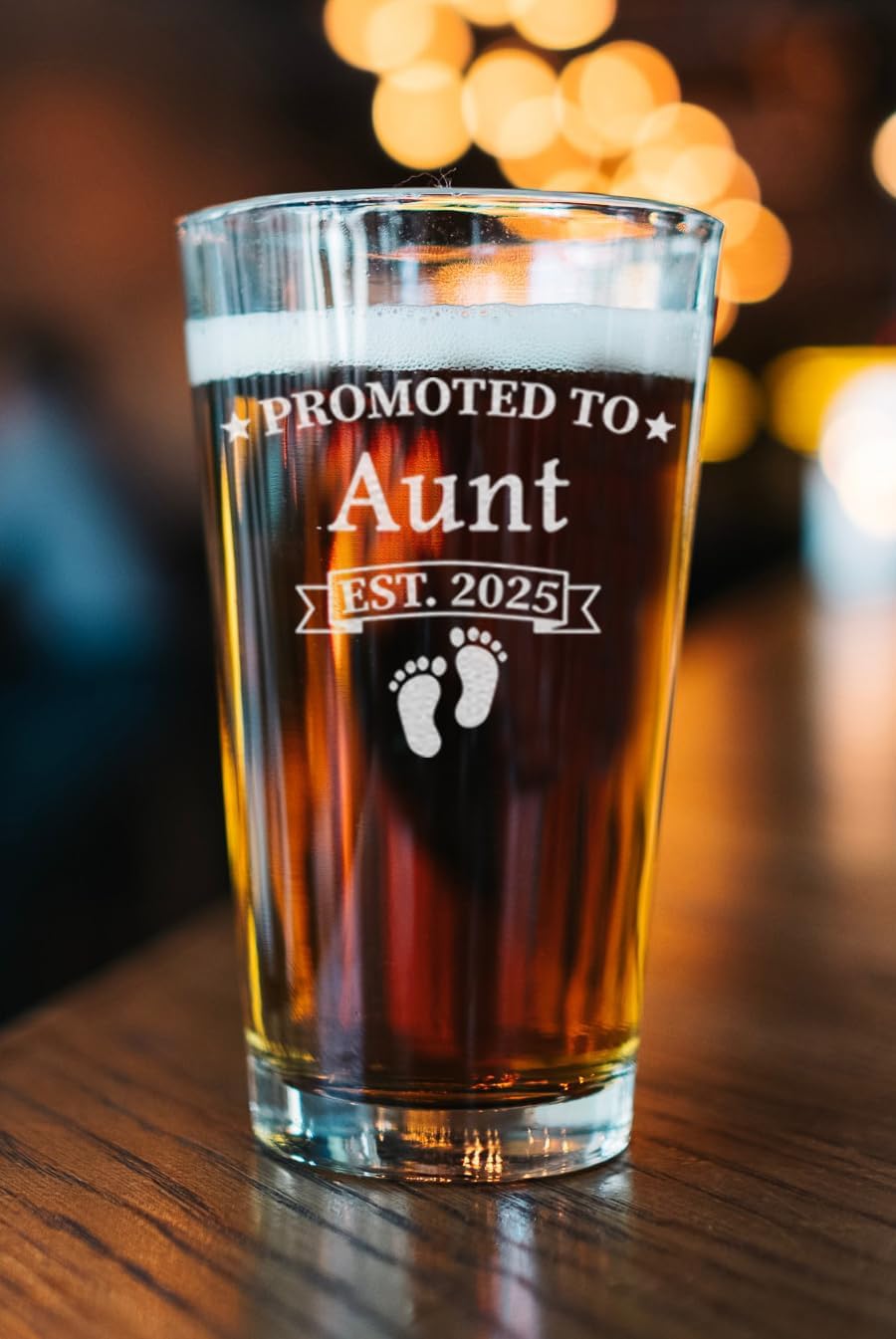 Promoted To Aunt Est 2025 – Vaso de cerveza grabado, 16 onzas, regalo para tía, día de la madre, Navidad