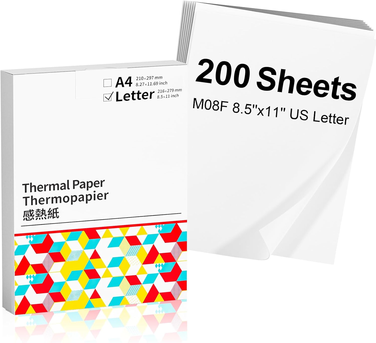 Papel térmico de 8.5 x 11 pulgadas, tamaño carta, multiusos, 200 hojas, papel de impresora compatible con M08F-Letter, impresora Brother PJ Series,