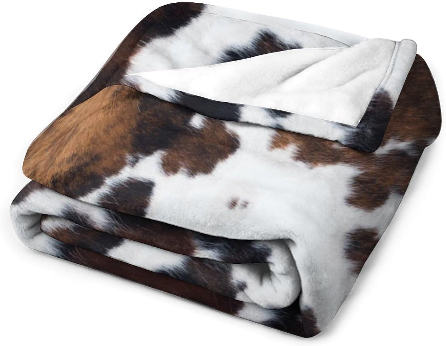 Manta de forro polar con estampado de vaca, piel de vaca marrón y blanca, estilo rústico occidental, para todas las estaciones, franela suave y