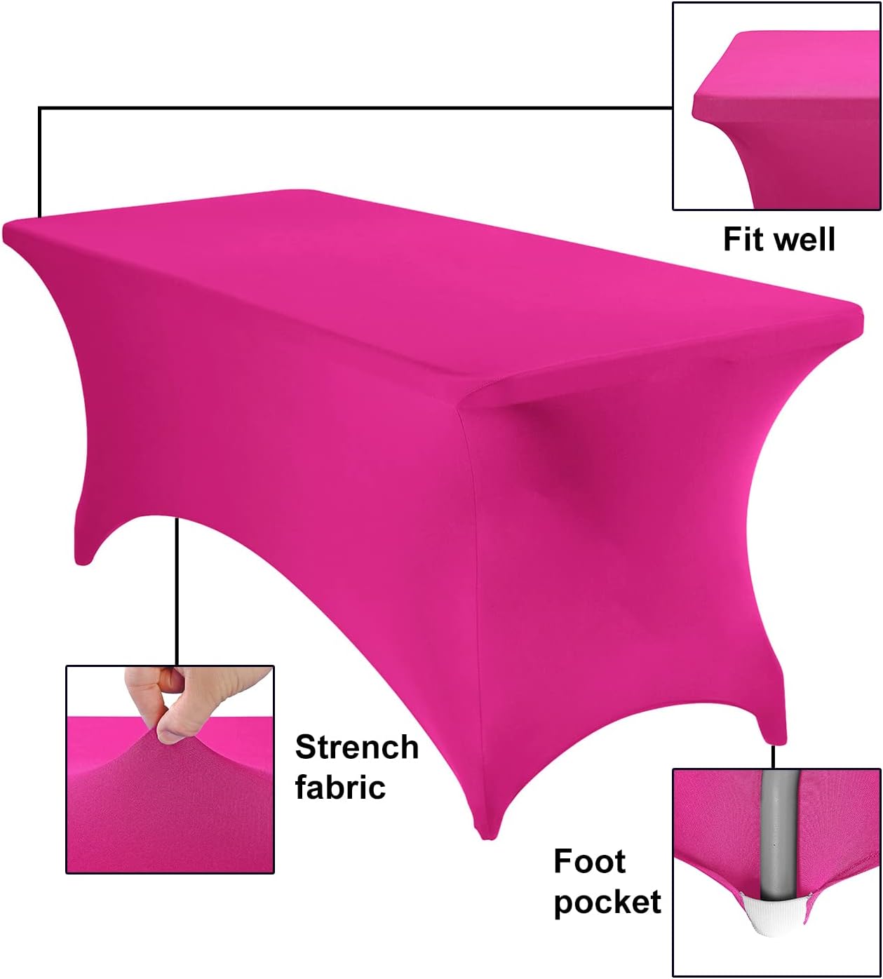 Paquete de 2 fundas de mesa impermeables de elastano de 6 pies, elastano impermeable de 6 pies para fiestas, bodas, banquetes y eventos (fucsia)