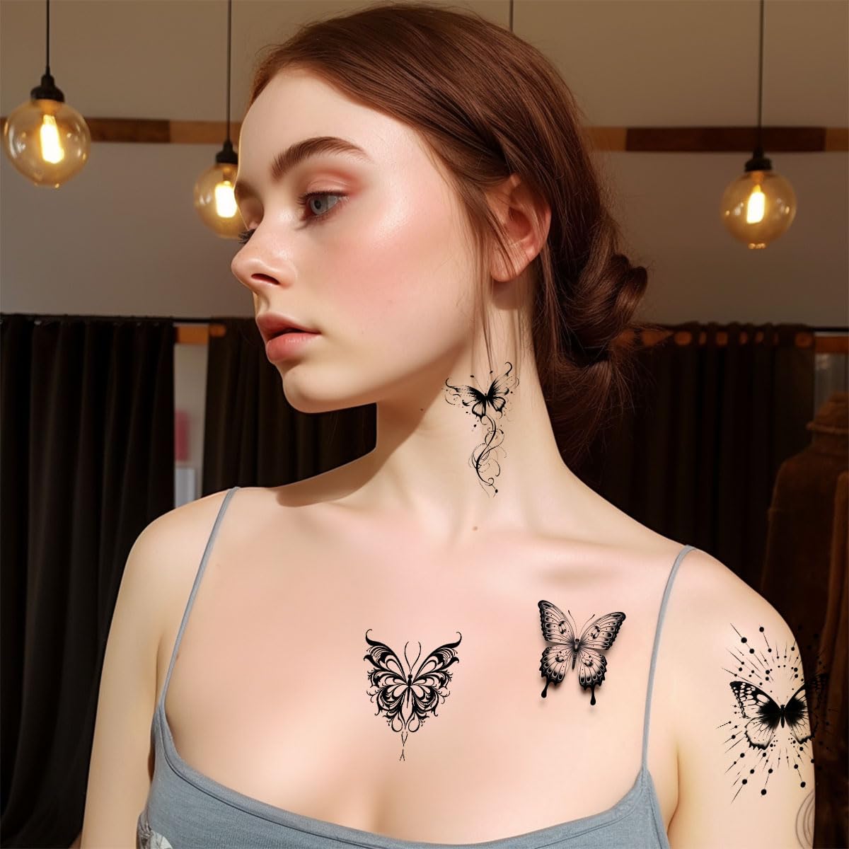 AWLEE Tatuajes temporales de mariposa para mujer, 30 hojas de tatuajes falsos de tinta que se ven reales y duran mucho tiempo, pequeños tatuajes de