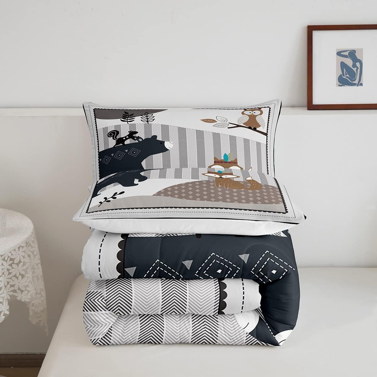 Castle Fairy Juego de edredón de dibujos animados de animales, tamaño matrimonial, edredón de ropa de cama con 2 fundas de almohada, diseño de oso