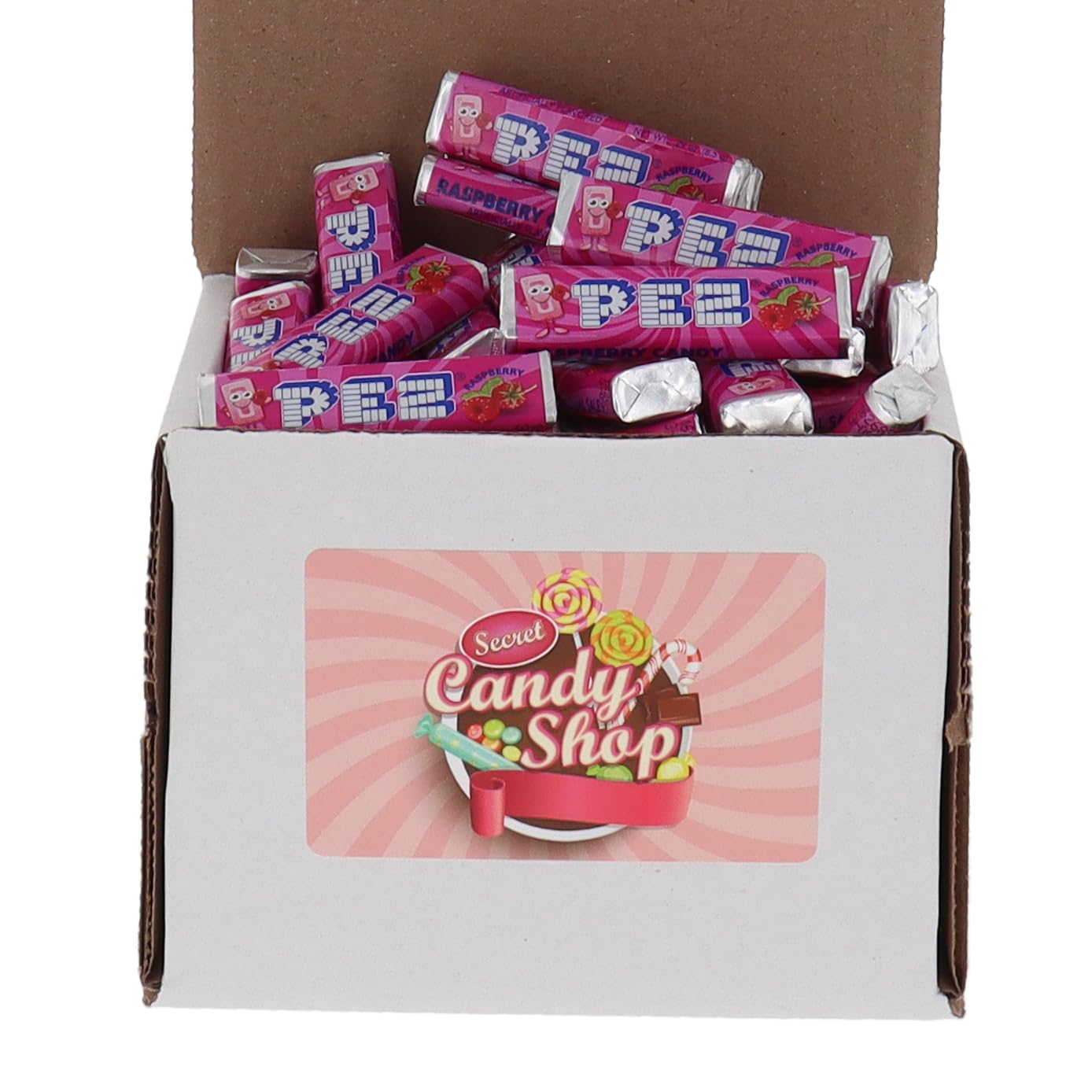 SECRET CANDY SHOP PEZ Caramelos de repuesto a granel en caja (envueltos individualmente) (frambuesa roja, 1 libra)