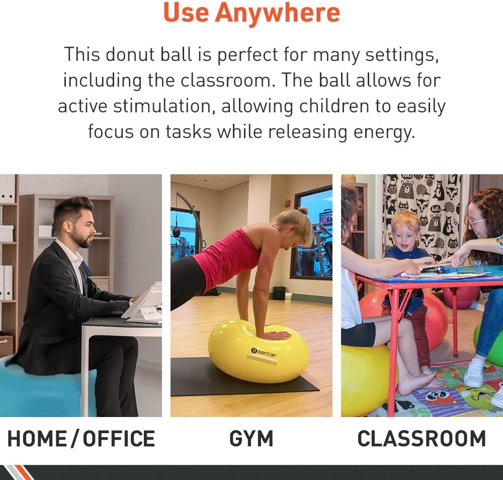 Body Sport Bola de dona  Pelota de ejercicio duradera e inflable para entrenamiento de equilibrio y estabilidad, yoga y pilates, uso en el hogar,