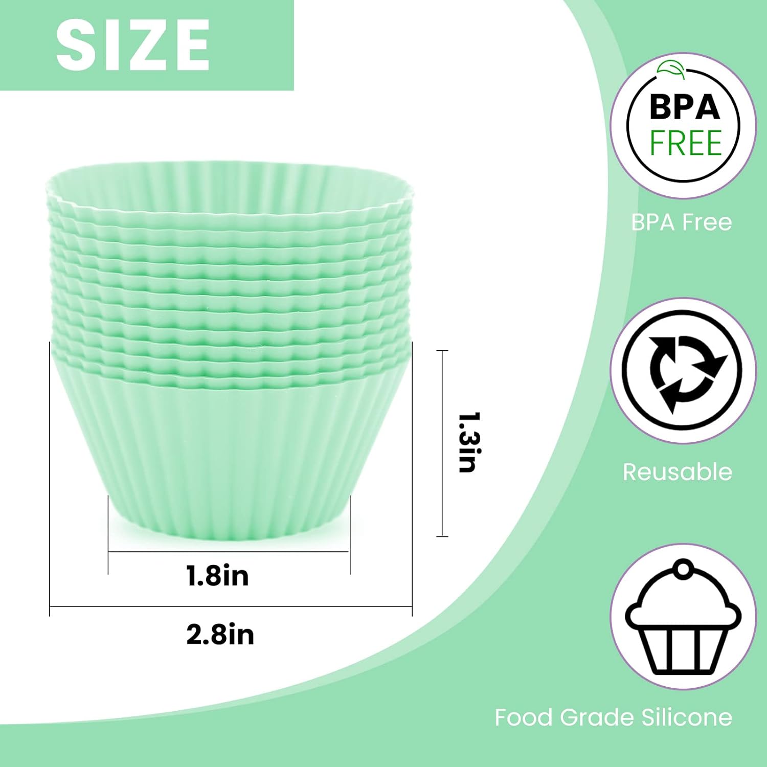 Revestimientos de silicona para cupcakes, paquete de 12 forros de silicona para magdalenas, tazas de silicona para hornear, forros reutilizables