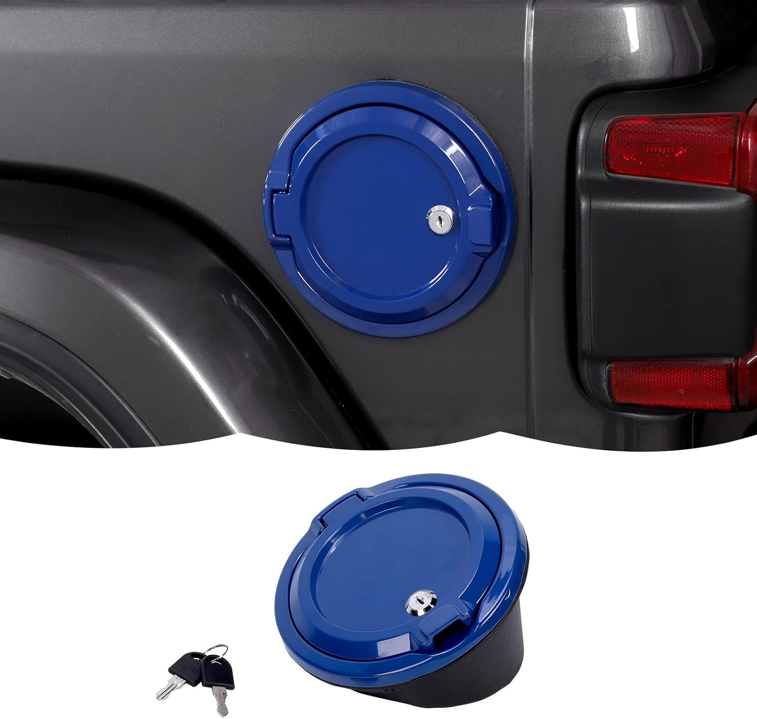 Tapa de depósito de gasolina con cierre de puerta, accesorios exteriores para Jeep Wrangler JL JLU 2018-2023, color azul