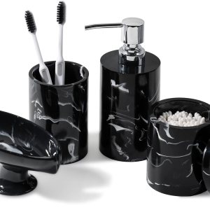 Juego de 4 piezas de accesorios para encimera de baño, dispensador de jabón de loción, accesorios organizadores de baño, soporte para cepillos de Juego de 4 piezas de accesorios para encimera de baño, dispensador de jabón de loción, accesorios organizadores de baño, soporte para cepillos de