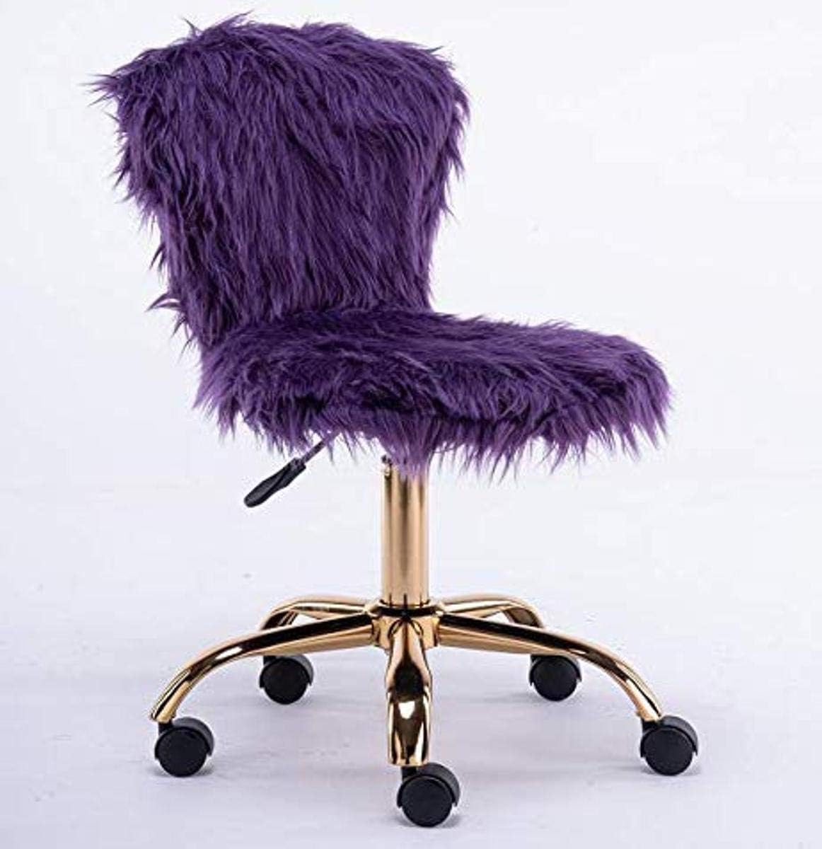 GIA Silla de tocador pequeña giratoria ajustable con respaldo medio con piel sintética, color morado