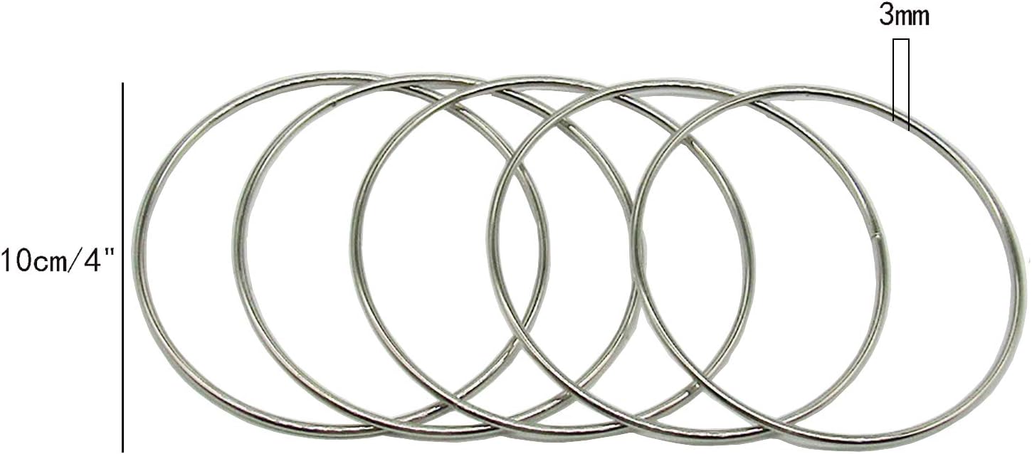 12 anillos de metal plateado de 4 pulgadas, anillos de macramé para atrapasueños y manualidades (plata, 4 pulgadas)