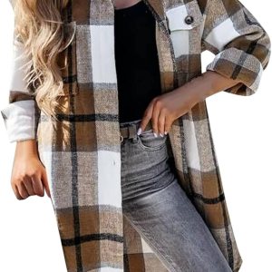 Camisas a cuadros para mujer, chaqueta casual de manga larga con solapa y botones, camisas con bolsillo Camisas a cuadros para mujer, chaqueta casual de manga larga con solapa y botones, camisas con bolsillo