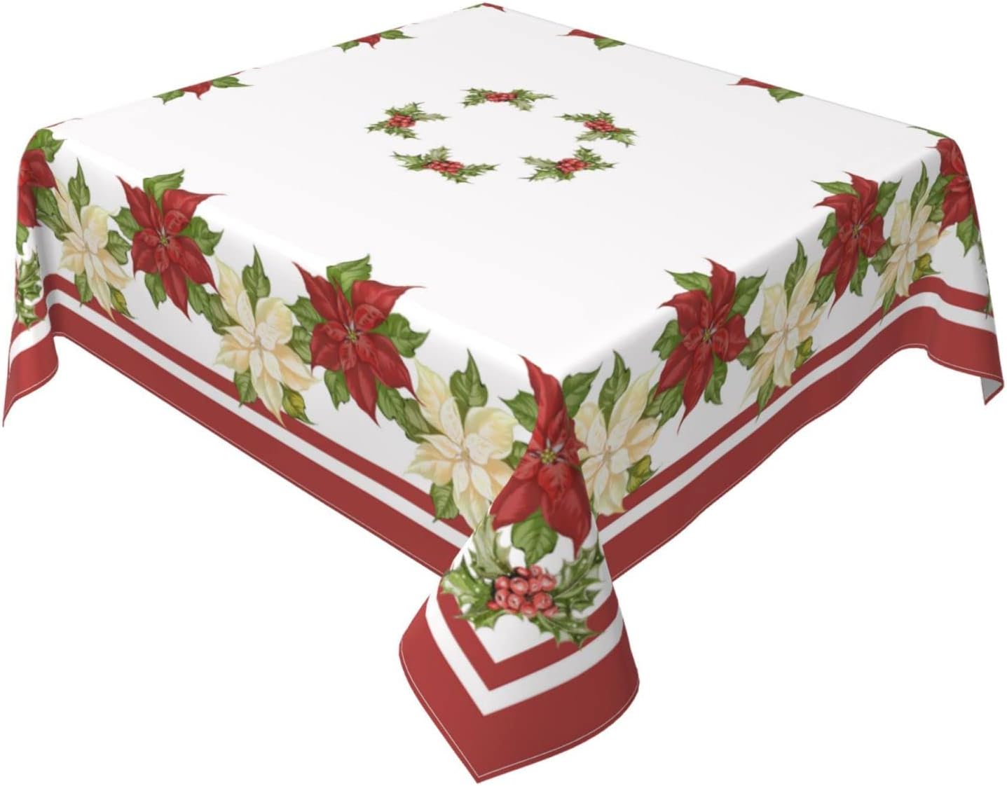 AGAYNA Mantel cuadrado de Navidad de 54 x 54 pulgadas, mantel floral de flor de pascua rojo y blanco, resistente a las manchas, mantel de Navidad