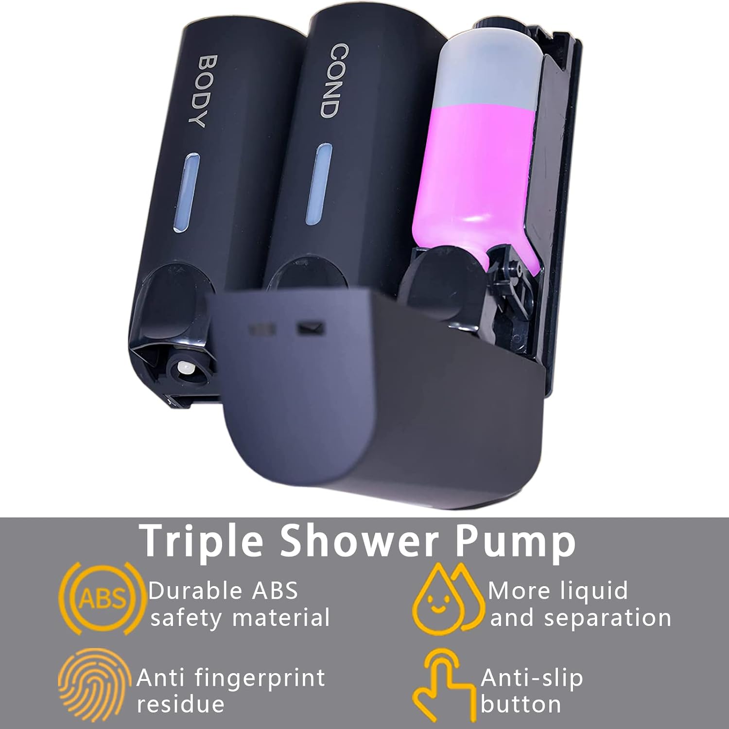 Dispensador de jabón de ducha 3 en 1, dispensador de champú y acondicionador sin taladros, dispensador de champú para montaje en pared, bomba de
