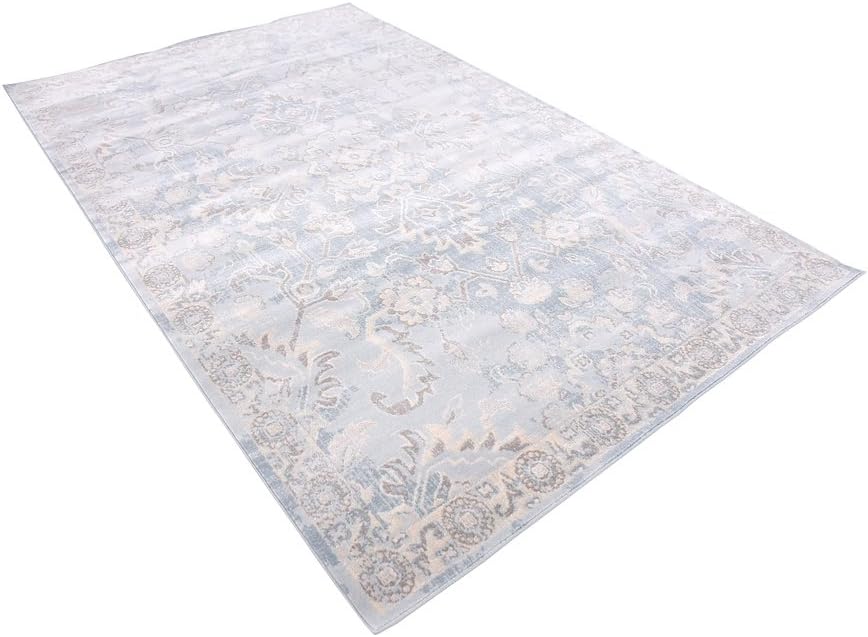 Unique Loom Paris Collection – Alfombra tradicional envejecida en tonos pastel azul claro (5 pies x 8 pies)