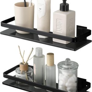 KES Estante de vidrio negro para baño, estante de pared de vidrio templado extra grueso, rectangular, paquete de 2, estante flotante de vidrio de KES Estante de vidrio negro para baño, estante de pared de vidrio templado extra grueso, rectangular, paquete de 2, estante flotante de vidrio de