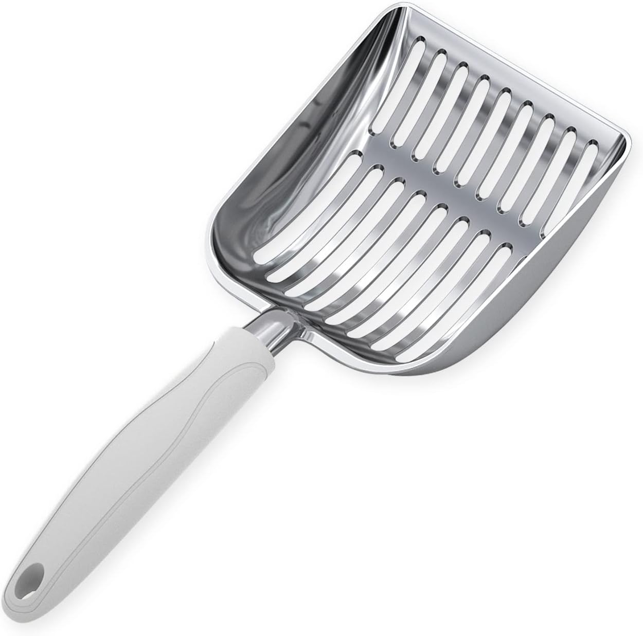 WePet Cuchara de arena para gatos, tamiz de aleación de aluminio, pala de metal para gatitos, pala profunda, mango largo, tamizado de excrementos,