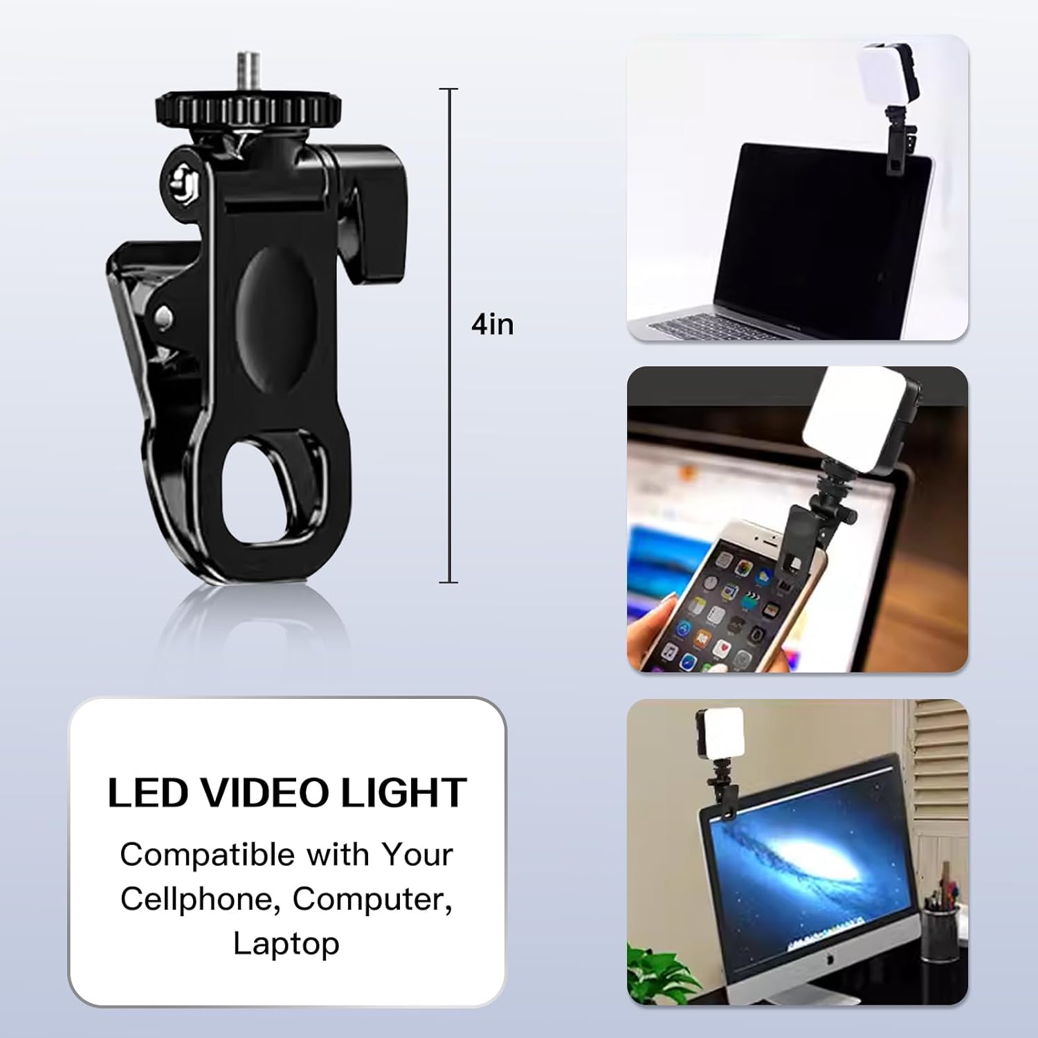 BEIYANG Luz de video LED para fotografía, luz de video en cámara, luces LED de cámara de 1800 mAh, clip portátil para teléfono, computadora