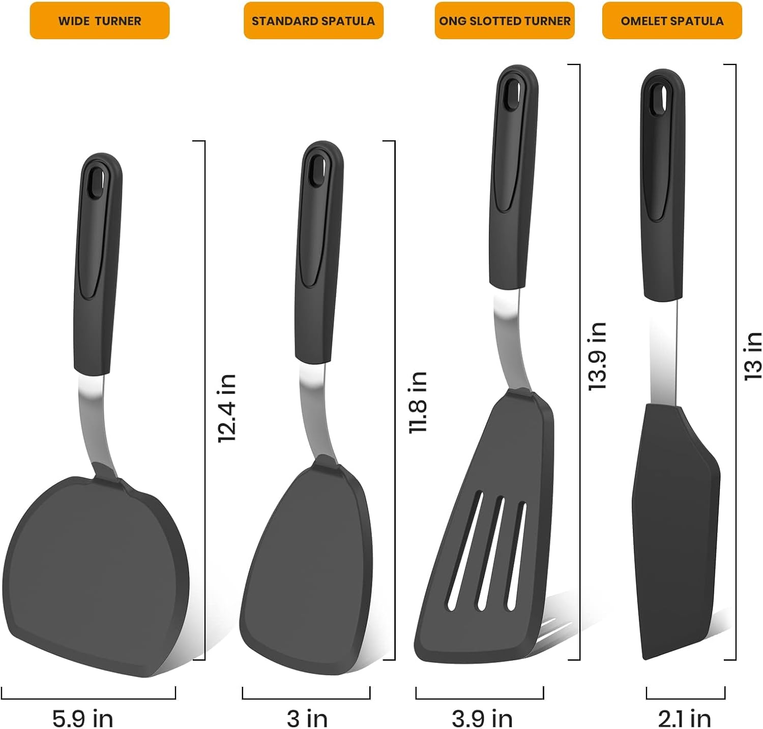 GEEKHOM – Espátulas de silicona para utensilios de cocina antiadherentes, 600 F, resistentes al calor, extra grandes y anchas, espátulas flexibles