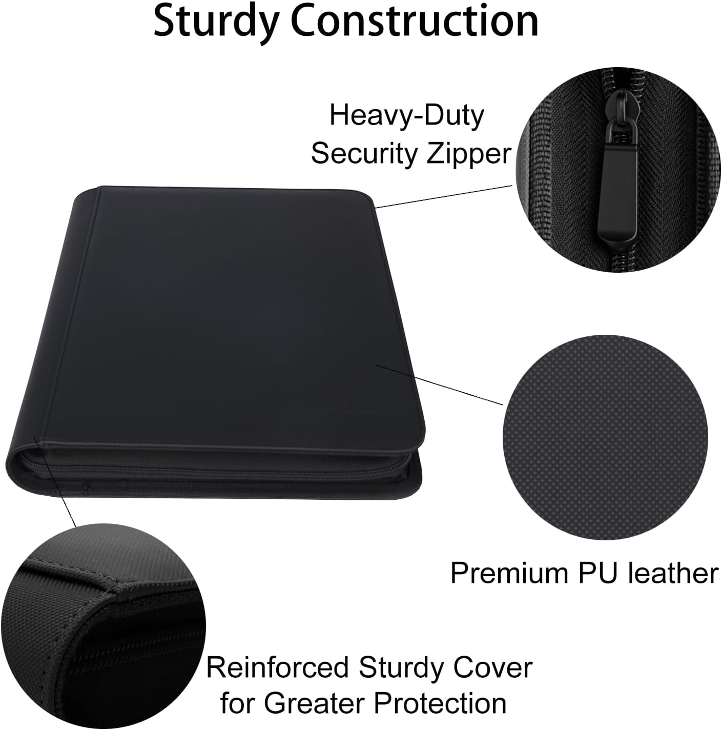 Rieton Carpeta de tarjetas con 9 bolsillos y más de 600 bolsillos para tarjetas con funda, bolsillos laterales grandes sin anillo, carpeta de álbum