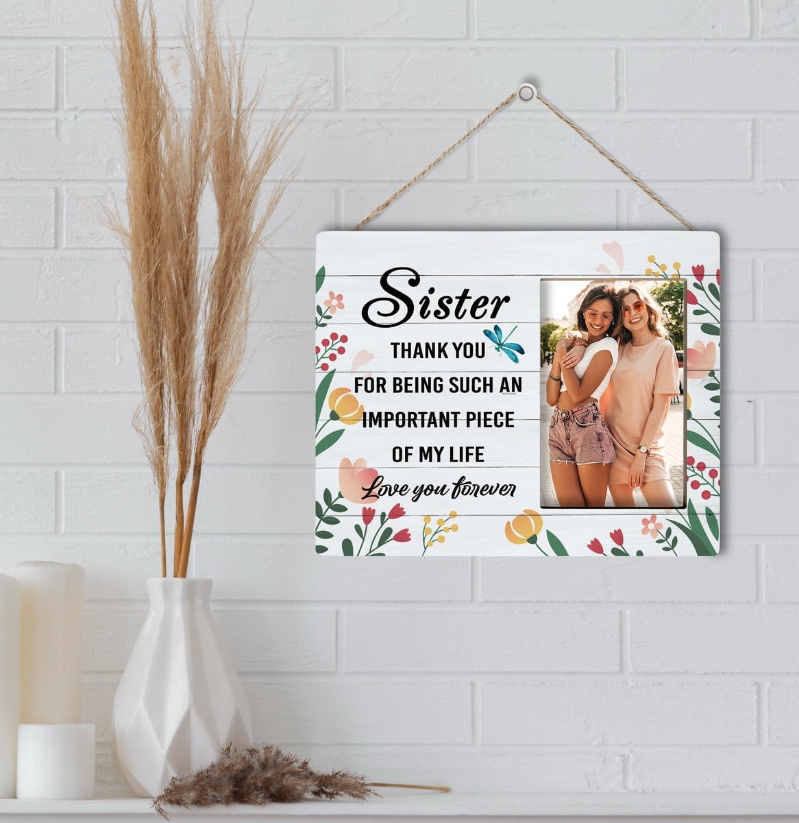Regalo para hermana, letrero de madera con marco de imagen, marco de fotos de madera, decoración de arte, regalo de cumpleaños para hermana, regalo