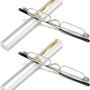 2 pares Slim Mini Metal Lectura Gafas Compacto Ligero Portátil Lectores con Gafas Caso para Lectura Caso +1.0 (Plata) 2 pares Slim Mini Metal Lectura Gafas Compacto Ligero Portátil Lectores con Gafas Caso para Lectura Caso +1.0 (Plata)