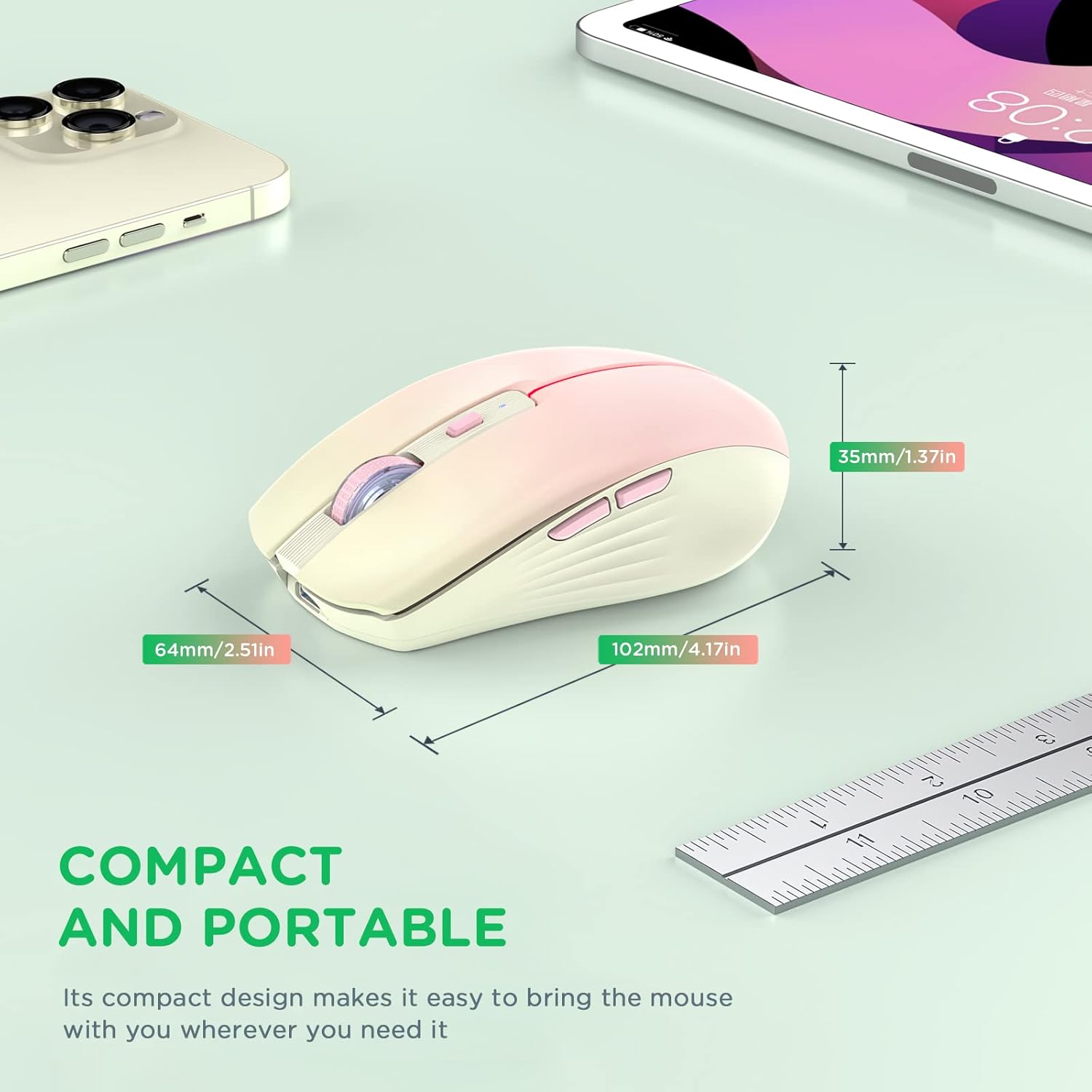 RAPIQUE Ratón inalámbrico Bluetooth, mouse recargable para computadora multidispositivo (modo tri BT1BT2+2.4Ghz) con receptor USB, mouse portátil