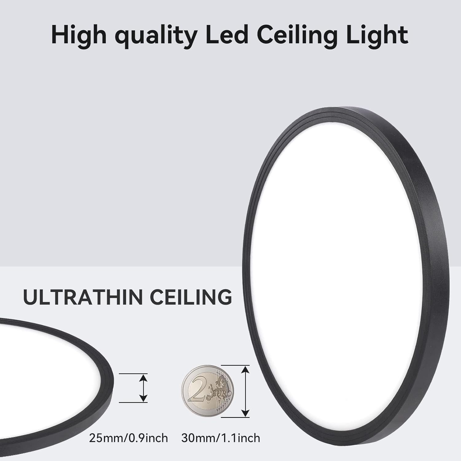 Paquete de 6 lámparas de techo LED de 3200 lm, luz de techo LED de montaje empotrado delgada y redonda blanca de 28 W, color negro, 6000 K, montaje